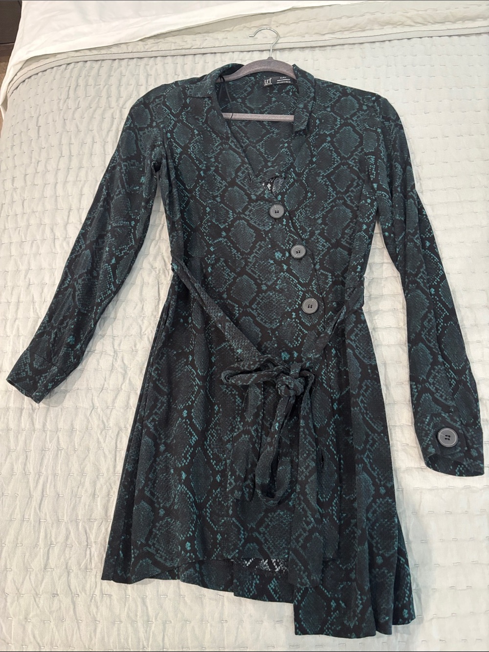 Zara Black and Teal Snake-Print Long Sleeve Wrap Dress